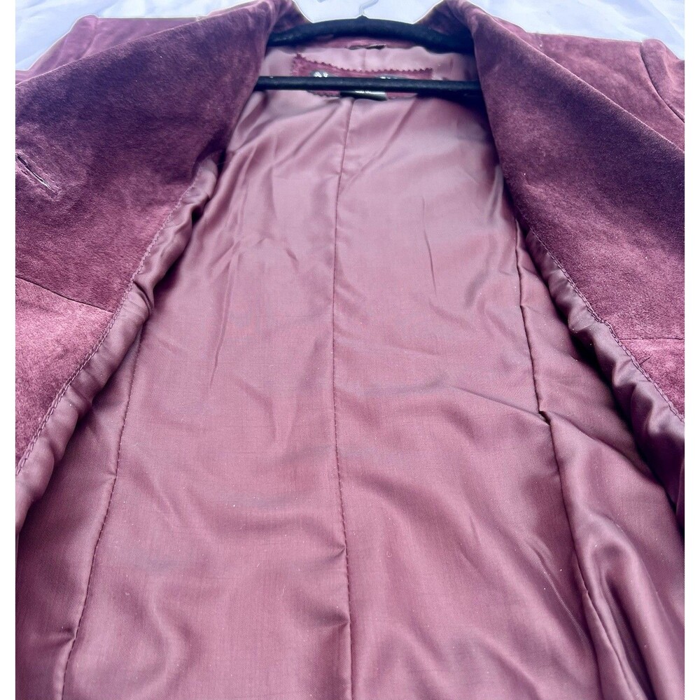 Vintage 90s Allan Denis Burgundy Suede 100% Leather Blazer Jacket Women’s M - Picture 15 of 16